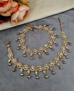 Paire de chevillères Payal en perles de cristal, vente en gros, avec pierres incrustées, Ghungroo suspendu, accessoires de pied, chevillères ethniques traditionnelles - Product Image 6
