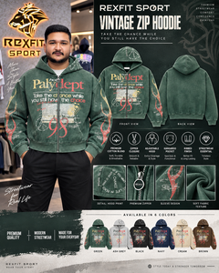 GRAY FOUR SPORTS Sweat à capuche zippé vert vintage pour homme, motif abstrait, mélange de coton délavé, coupe oversize, style streetwear - Product Image 6