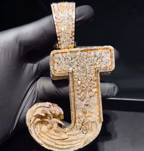 Mens 925 <b>Silver</b> Moissanite Letter J Pendant Rose Gold Ocean Wave <b>Initial</b> Charm Iced Out Custom <b>Necklace</b> Jewelry - Product Image 5