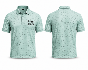Chemise de golf pour homme en coton 100% vert clair, à manches courtes, tricotée, respirante, design décontracté, logo placé sur le devant - Product Image 1
