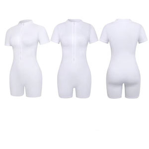 จั๊มสูทขาสั้นรัดรูปผู้หญิงแบบสั่งทำขายส่ง แขนสั้น ซิปหน้า กระชับสัดส่วน - Product Image 3