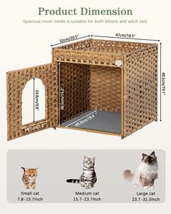 Caja de arena de lujo oculta con tapete, valla de ratán tejida a mano, casa cuadrada para gatos, dos ganchos en forma de S, para sala de estar, 18.5x20.5x19.1 - Product Image 4