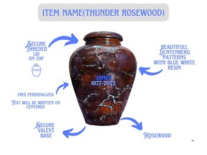 Personalized Wooden Cremation Urn Floral Inlay Lichtenberg Pattern Handmade Wooden Cremation Urn with Floral Inlay Design Lichte - Product Image 4