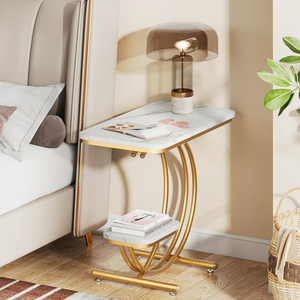 Mesa de Centro en Forma de C de 2 Niveles con Tapa de Mármol Blanco, Mesa Auxiliar para Sala de Estar, Salón, Oficina, Mesa de Café - Product Image 2