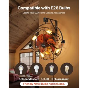 21-Inch Led Wandgemonteerde Plafondventilator Met Licht Afstandsbediening 6-Speed E26 Socket-Geen Lamp Nodig - Product Image 4