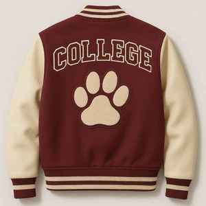 Men's Varsity Jacket Maroon Cream Sleeve Embroidered M 23 Patch Preppy Style Turn-<b>down</b> Collar Regular Fit Autumn Wear - Product Image 2