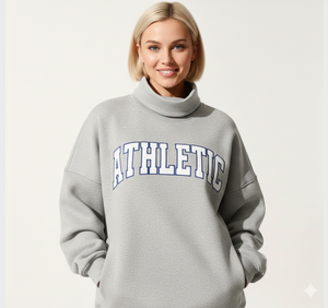 Sudadera de Invierno Oversize para Mujer con Cuello Alto, Diseño Personalizado Bordado, Estampado por Transferencia Térmica, Tejido de Poliéster/Algodón de 180g - Product Image 5