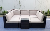 Fabriqué au Vietnam, ensemble de canapé d'angle en rotin moderne 5 places avec coussins, meubles de jardin pour salon, hôtels, villas, loisirs
