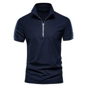 Men's <b>White</b> Short Sleeve Stand Collar Zipper <b>Polo</b> Shirt Slim Fit Casual Knitted T-Shirt - Product Image 6