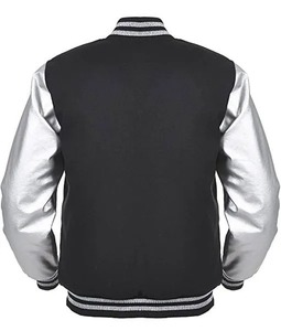 Wholesale Men's <b>Silver</b> Sleeve Cowhide Varsity <b>Jacket</b> Winter Wool Fabric Hooded Embroidery Decoration Letterman Style - Product Image 4