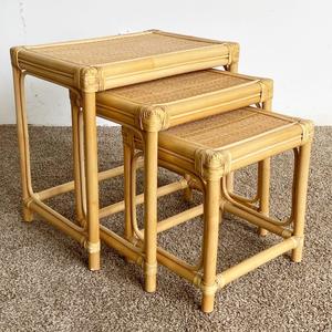Mesas auxiliares de ratán a precio competitivo, muebles de sala de estar, juego de mesas de centro de mimbre y madera. - Product Image 1