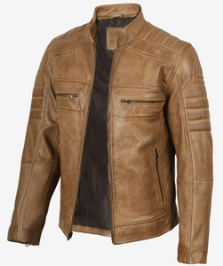 Mens Black PU Leather Eco-Friendly Windproof <b>Cafe</b> <b>Racer</b> Slim Fit Motorcycle Biker <b>Jacket</b> Stand Front Detail Thick Winter Vintage - Product Image 1