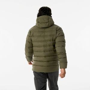 Men's Olive Green Puffer Jacket Stand Collar Zipper Closure Windproof <b>Thick</b> Polyester <b>Winter</b> Casual <b>Coat</b> - Product Image 3
