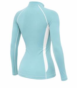 Women's Full Sleeve Color Blocked Rash Guard Top Quick Dry Anti-UV Eco-Friendly Spandex Polyester <b>Swim</b> <b>Shirt</b> Light Blue White - Product Image 4
