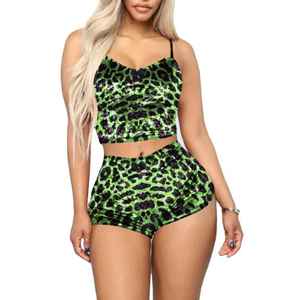 Ensemble pyjama femme sans manches à volants imprimé léopard, débardeur et pantalon, tenue de détente 2026 - Product Image 2