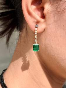 Pendientes de Esmeralda Auténtica con Corte Esmeralda, Plata de Ley 925, Chapados en Oro de 14K, Piedra de Nacimiento de Mayo, Estilo Art Deco, Elegantes, para Aniversario o Fiesta - Product Image 4