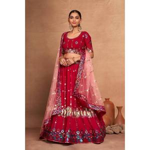 Ensemble de Lehenga Choli et de Dupatta pour femmes, vêtements de fête de créateur - Product Image 3