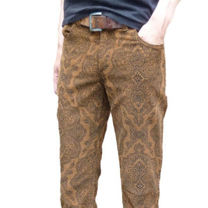 Pantalon évasé marron imprimé pour homme, taille mi-haute, fermeture boutonnée, décontracté, en tissu tissé - Product Image 4