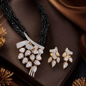 LISAJEWELLERS ชุดสร้อยคอและต่างหูทองเหลืองชุบโรเดียมประดับเพชรซิร์คอนสุดหรูหรา พร้อมพู่สีขาว สำหรับเจ้าสาว งานหมั้น งานแต่งงาน ของขวัญ - Product Image 4
