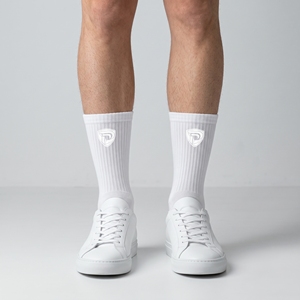 Chaussettes de sport blanches pour la course à pied, respirantes, en coton tricoté, couleur unie, logo sur le bord, pour adultes, été. - Product Image 3