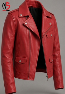 High Quality Premium Genuine Leather <b>Jacket</b> <b>Red</b> Men's/Women Mandarin Collar Slim Fit <b>Waterproof</b> Breathable Winter Nurak 2026 - Product Image 3
