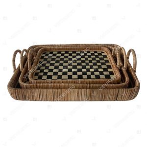 PIXEL TONE Handmade Serving <b>Tray</b> Bamboo Rattan <b>Tray</b> <b>Kitchen</b> <b>Tray</b> Holder Home Décor - Product Image 2