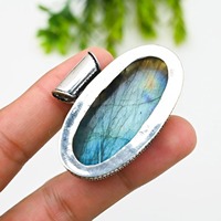 Pendentif en labradorite bleue, fait main, argent sterling, bijoux vintage bohème