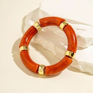 Geometric Resin <b>Bangle</b> <b>Bracelet</b> with Gold Plated Accents Vintage Style Unisex Fashion Jewelry from India - Product Image 3
