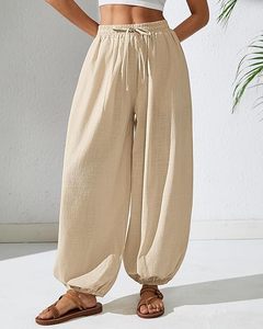 Top Selling OEM Manufactured Women's Cotton Harem Pants Elastic Waist Baggy Pant Drawstring <b>Balloon</b> Trouser Loose Beach Pants - Product Image 1