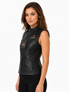 Chaleco de cuero superior para mujer con forro suave, costuras duraderas, bolsillos prácticos y un ajuste atemporal para montar a caballo, viajar y uso casual. - Product Image 4