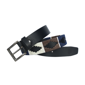 Cinturón de Polo de Cuero Genuino Cosido a Mano, Cinturón de Polo Argentino Hecho a Mano, Duradero y de Lujo, en Verde Bosque, Azul Marino y Blanco - Product Image 3