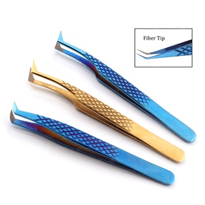 Pinzas profesionales para extensión de pestañas, suministro personalizado de pestañas, pinzas de punta de fibra con agarre de diamante de acero inoxidable - Product Image 5