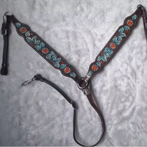 บังเหียนม้าแบบตะวันตกสุดหรูสั่งทำพิเศษพร้อมสายรัดอกคุณภาพสูงสำหรับขี่ม้า ทำจากหนังประดับคริสตัล งานแฮนด์เมด พิมพ์ลาย - Product Image 1