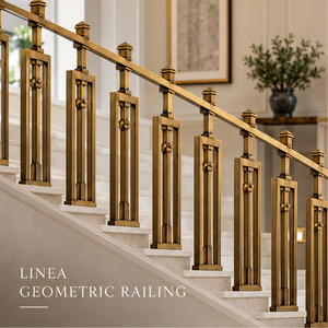 Barandilla Geométrica en Tono Bronce con Balaustres Rectangulares para Escaleras Modernas, Barandilla de Balcón y Balaustrada Metálica - Product Image 1