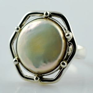 <b>Coin</b> Pearl <b>Ring</b> Handmade Sterling Silver Bezel Setting Natural Round Shape Gemstone Boho Jewelry June Birthstone Gift - Product Image 2