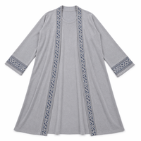 Ensemble Abaya Gris Tricoté Premium pour Femme, Motif Bordure Géométrique, Cardigan Long Modeste, Fabrication Directe Usine, Personnalisation ODM, pour le Moyen-Orient