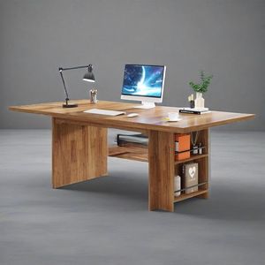 Modern Executive Office <b>Desk</b> 62.99-Inch <b>Large</b> Long Writing Table with Storage Shelves Computer <b>Desk</b> - Product Image 2