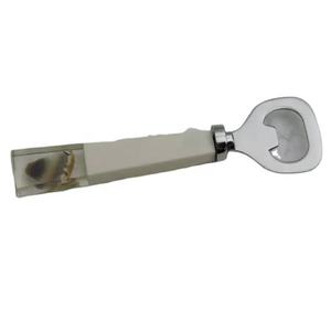 Abridor de botellas de Metal plateado con mango de resina blanca, oferta, barato, para invitados, regalos de boda - Product Image 1