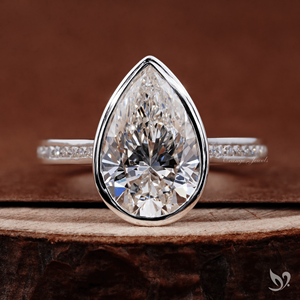Luxury 3.00ct pear cut lab grown diamond engagement <b>ring</b> <b>statement</b> bezel setting with channel band 10k white gold - Product Image 1