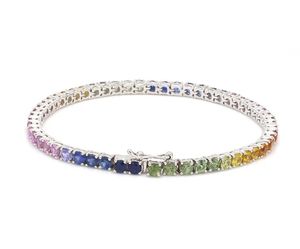 Luxury Rainbow Sapphire Tennis <b>Bracelet</b> 14K White Gold Multi Color Gradient <b>Gemstone</b> Tennis <b>Bracelet</b> For Women - Product Image 4