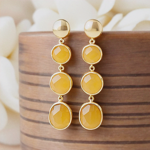 ต่างหูห้อยควอตซ์สีเหลืองของเก่าทำด้วยมือ925วินเทจเงินสเตอร์ลิงสำหรับผู้หญิงอัญมณีธรรมชาติชุบทอง - Product Image 4