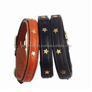 Collier de chien rembourré souple en cuir véritable 100% sur mesure avec goujons étoiles fantaisie de nouvelle conception fournisseur de fabricant supérieur - Product Image 3