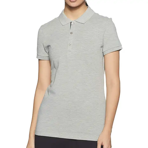 Polo ajustado gris claro para mujer, mezcla de algodón, elástico, ligero, informal, para golf. - Product Image 1