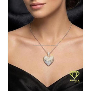 Colgante Personalizado en Forma de Corazón con Diamante Moissanita, Plata de Ley 925, Diseño con Efecto de Goteo, Joyería de Lujo con Incrustaciones de Diamantes - Product Image 5