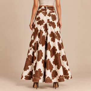 Women’s High Waist <b>Cow</b> <b>Print</b> Asymmetric Layered <b>Skirt</b> With Adjustable Tie Belt Western Fashion Style - Product Image 4