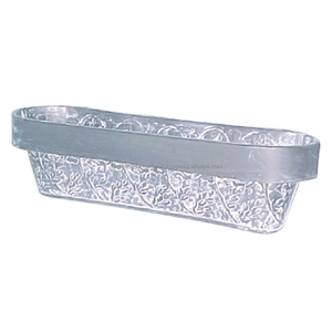 Bassin rectangulaire long décoratif en métal argenté galvanisé pour centres de table de mariage, décoration d'événements, hôtels, restaurants - Product Image 1