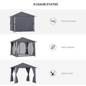 Gazebo da Giardino 3x3 Metri Grigio Scuro Serie AS con Tettoia e Pergola - Product Image 4