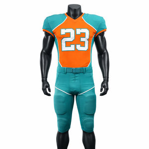 Ensemble de maillots de football américain personnalisés pour hommes, orange et turquoise, col en V, manches courtes, évacuation de l'humidité, numéros d'équipe ajustés, transfert thermique - Product Image 1