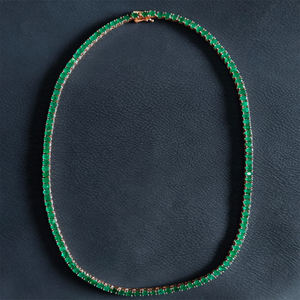 Collar de Cadena de Perlas con Gemas Verdes Naturales, Oro de 14k, Corte Natural, Estilo Lujoso Oscuro, Unisex, RIZTA JEWELS - Product Image 2