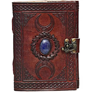 Three moon Blue Lapiz stone Vintage <b>Leather</b> Journal Notebook Celtic Design Deckle Edge vintage Paper notebook <b>diary</b> sketchbooks - Product Image 6